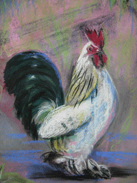 Painting of a chicken by Lynne Guy